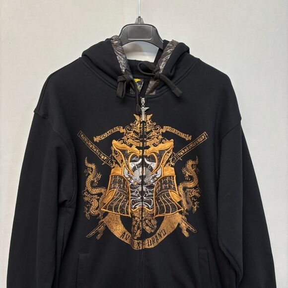 Vintage Avirex Y2K Gold Samurai Dragon Hoodie Sweatshirt Size XXL 2XL D050 -29 - Picture 9 of 16